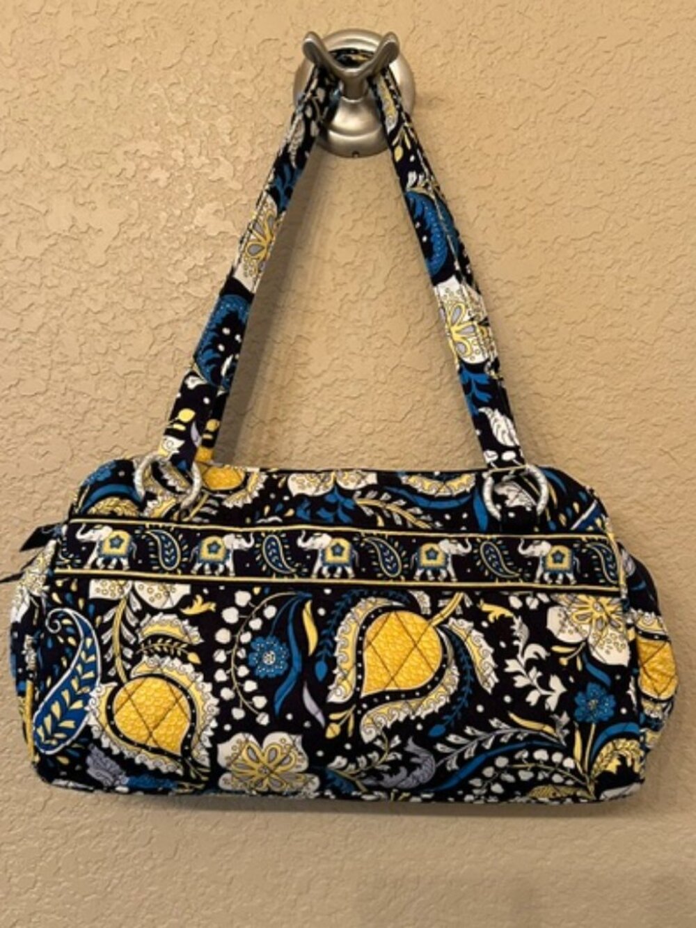 Vera Bradley Ellie Blue and Yellow Elephant Shoulder Purse